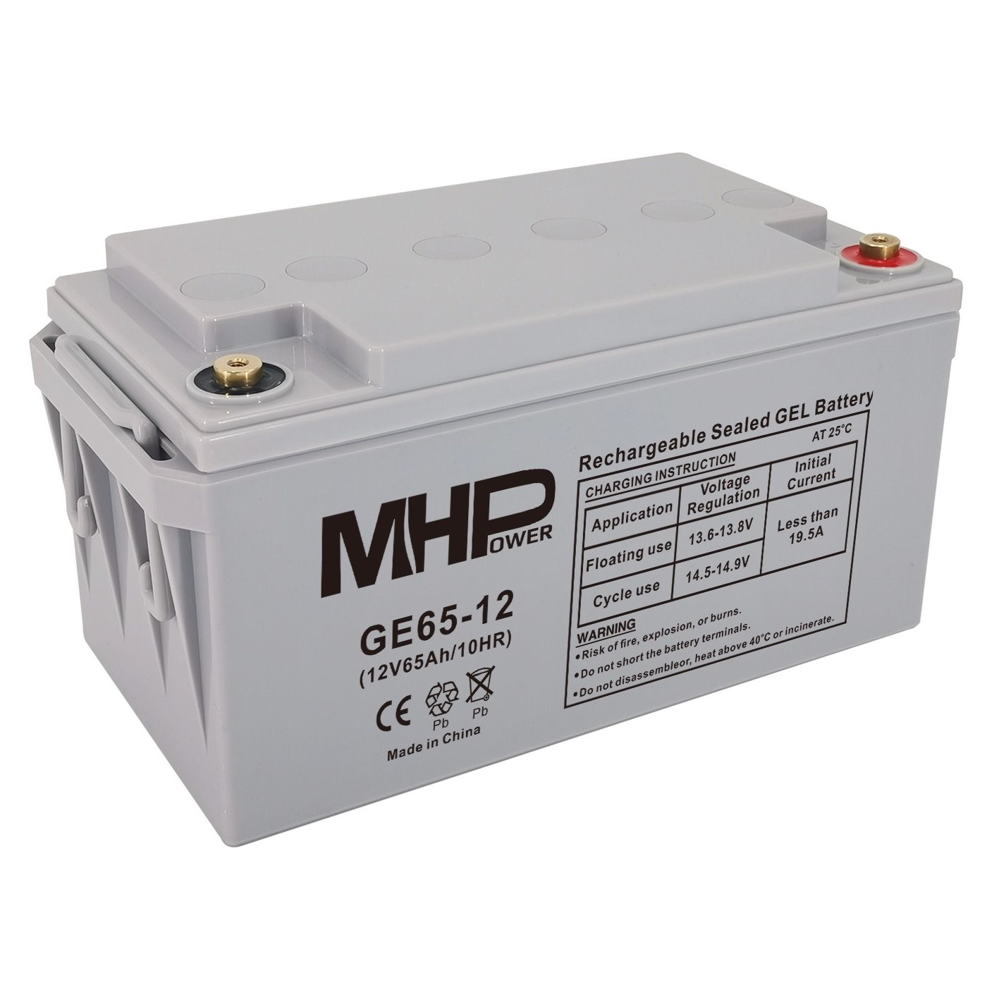 MHPower GE65-12 Gelový akumulátor 12V/65Ah, Terminál T1 - M6, Deep Cycle