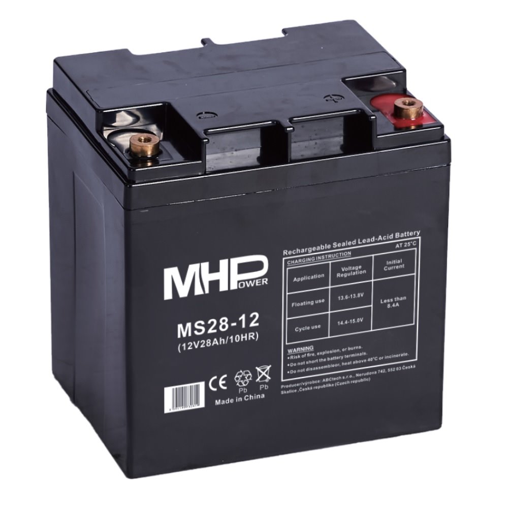 MHPower MS28-12 olověný akumulátor AGM 12V/28Ah, Terminál T1 - M6