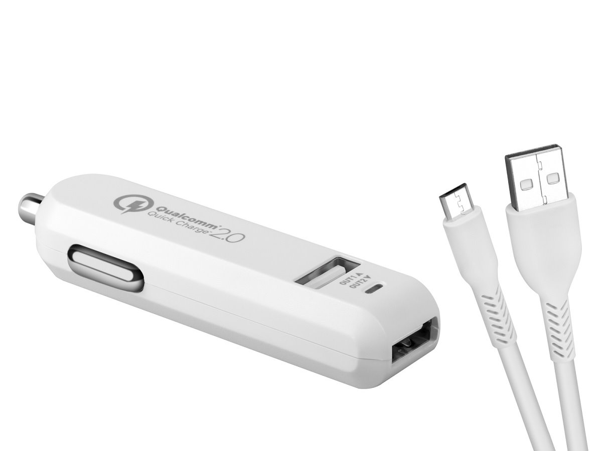 AVACOM CarMAX 2 nabíječka do auta (micro USB kabel), 2x Qualcomm Quick Charge 2.0, bílá barva