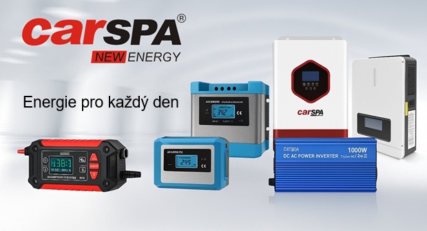 CARSPA nabíječky, měniče napětí, regulátory