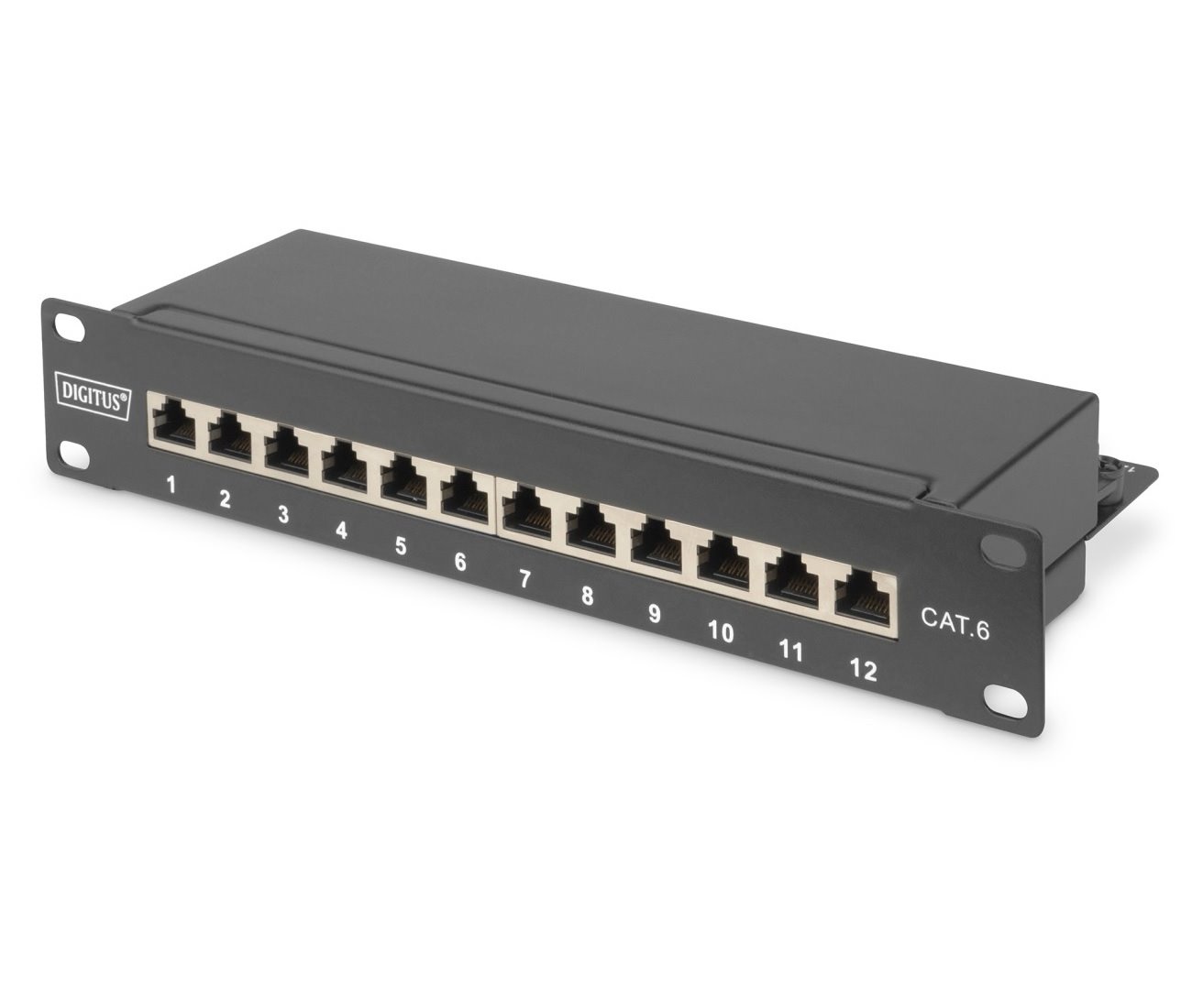 DIGITUS Patch panel, CAT6, 10", 12xSTP RJ45, černá