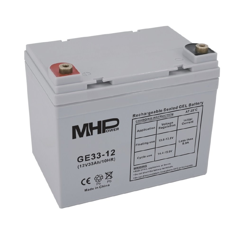 MHPower GE33-12 Gelový akumulátor 12V/33Ah, Terminál T2 - M6, Deep Cycle