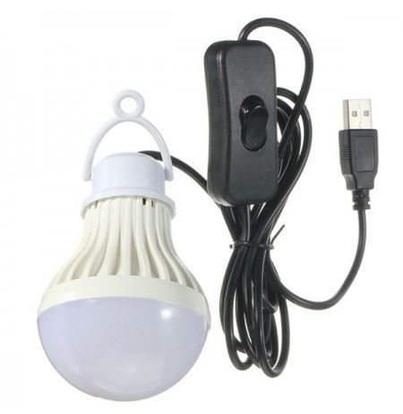 LED žárovka závěsná 5V/5W, 10× LED5730, bílá, kabel 2,5m USB, kemping