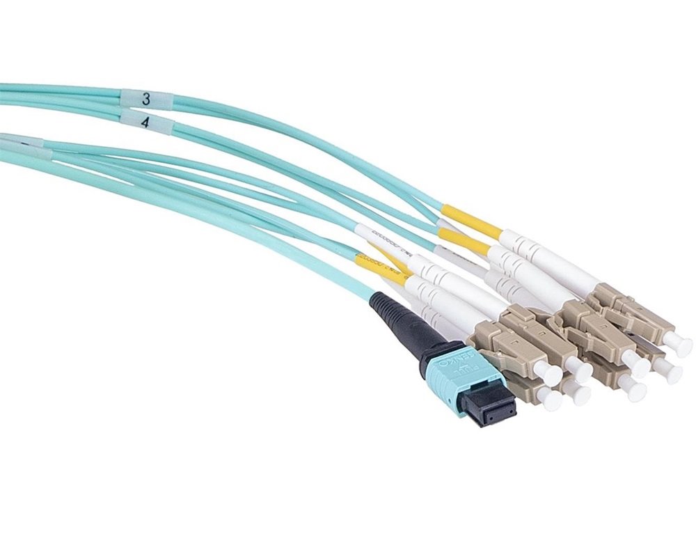 Masterlan optický MPO patch cord, MPOupc female/4xLCupc duplex, MM, OM3, 8, Typ B, 1m