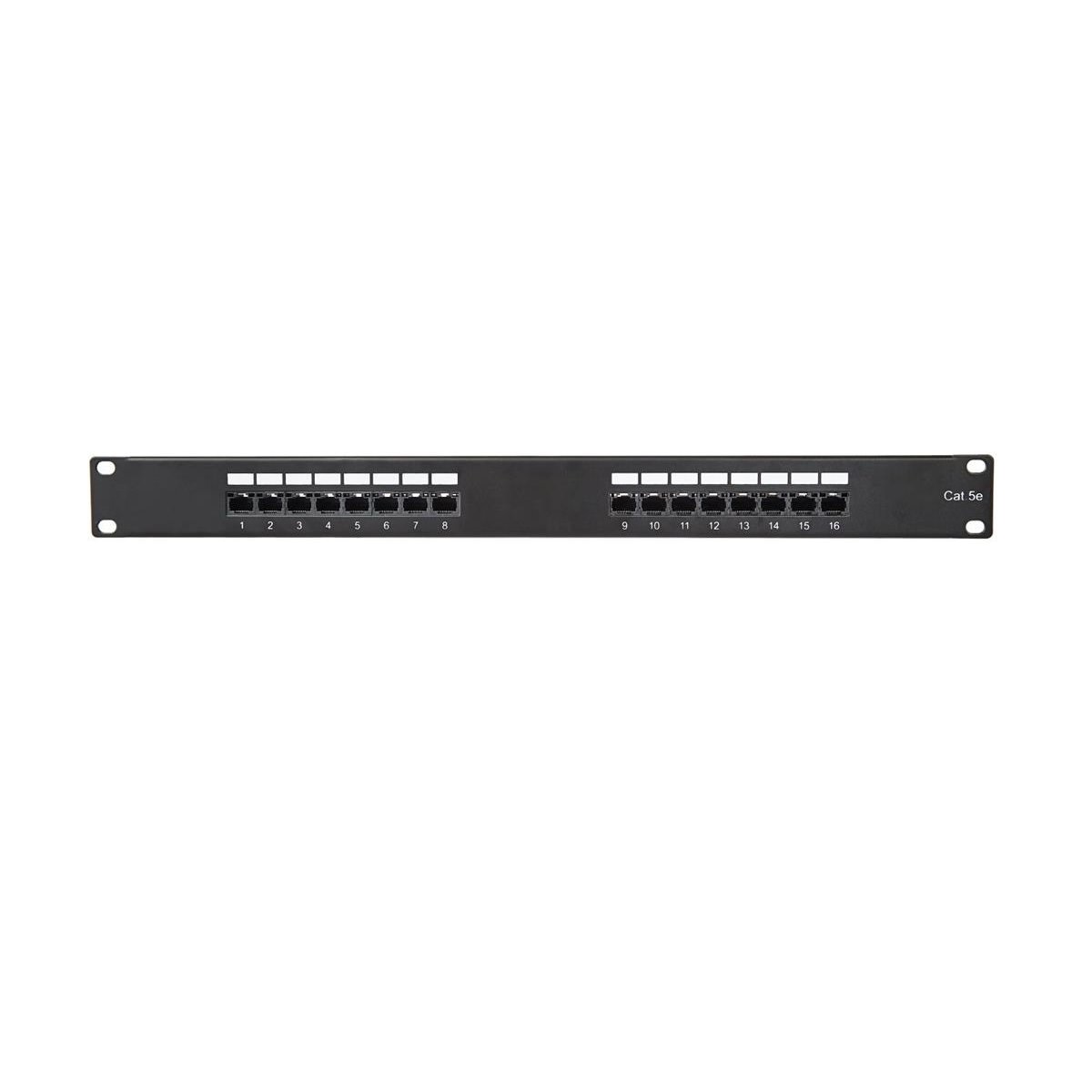 Masterlan patch panel 19", 16xRJ45, Cat5e, 1U, UTP, s vyvazovací lištou, černý