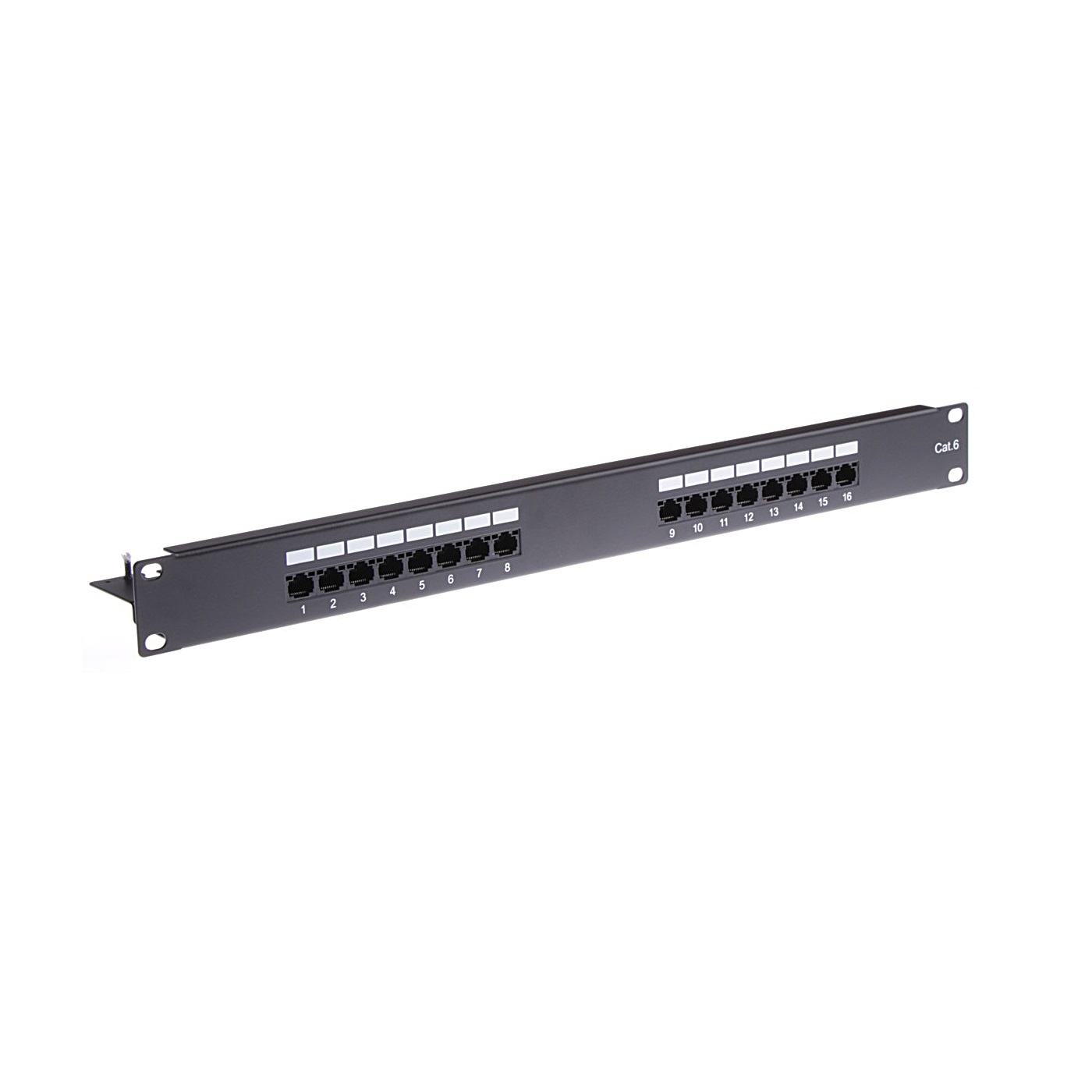 Masterlan patch panel 19", 16xRJ45, Cat6, 1U, UTP, s vyvazovací lištou, černý