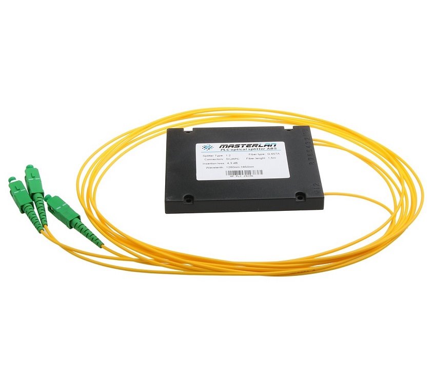 Masterlan PLC optický splitter - 1x2, 1260-1650nm, ABS box, SC/APC, 1,5m