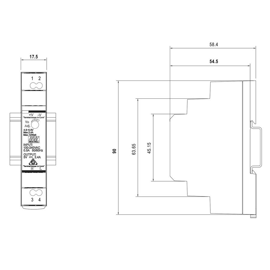 MeanWell HDR-15-12 Alimentatore Guida DIN Ultra Slim 15W 12V 1,25A - Foto 8