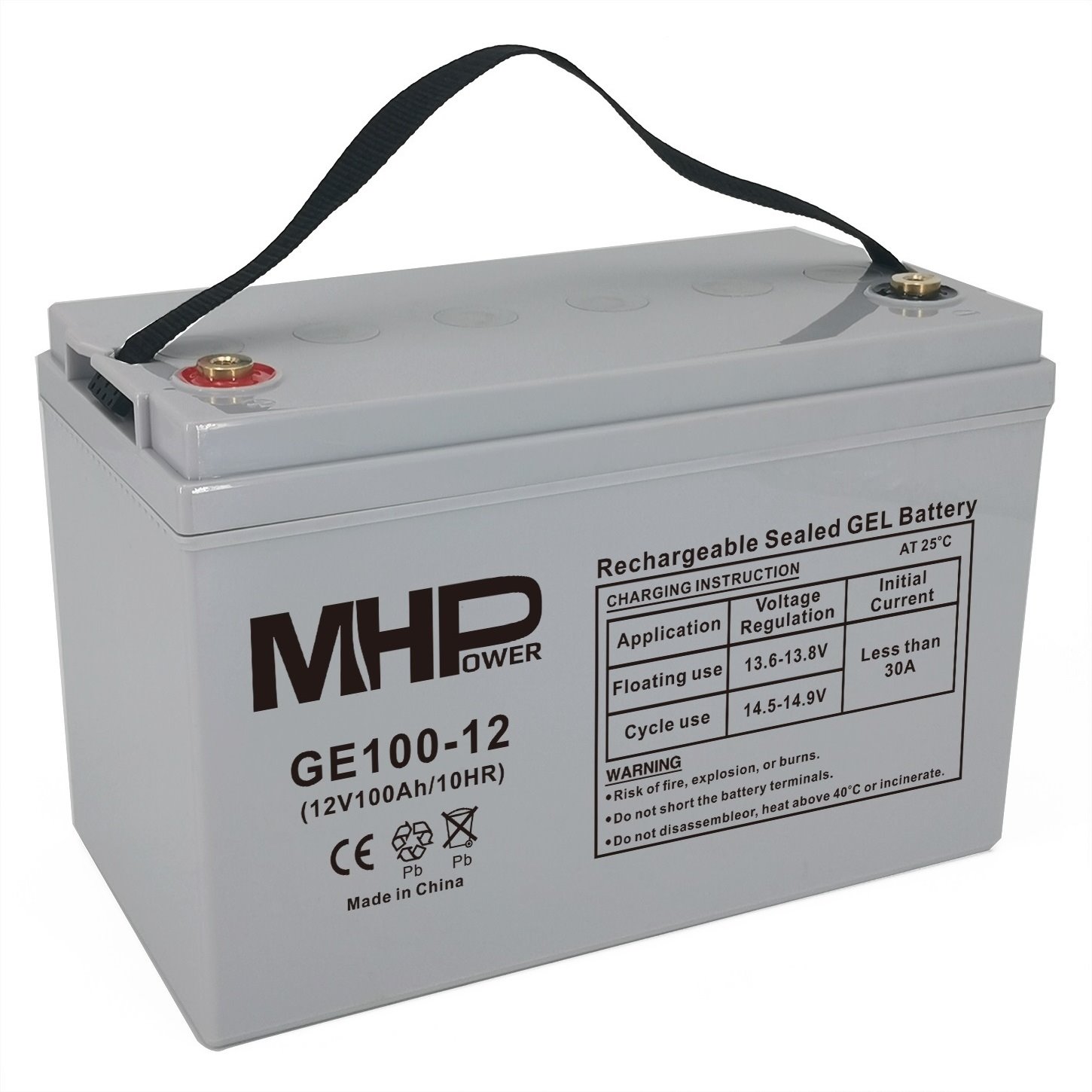 MHPower GE100-12 Gelový akumulátor 12V/100Ah, Terminál T3 - M8, Deep Cycle