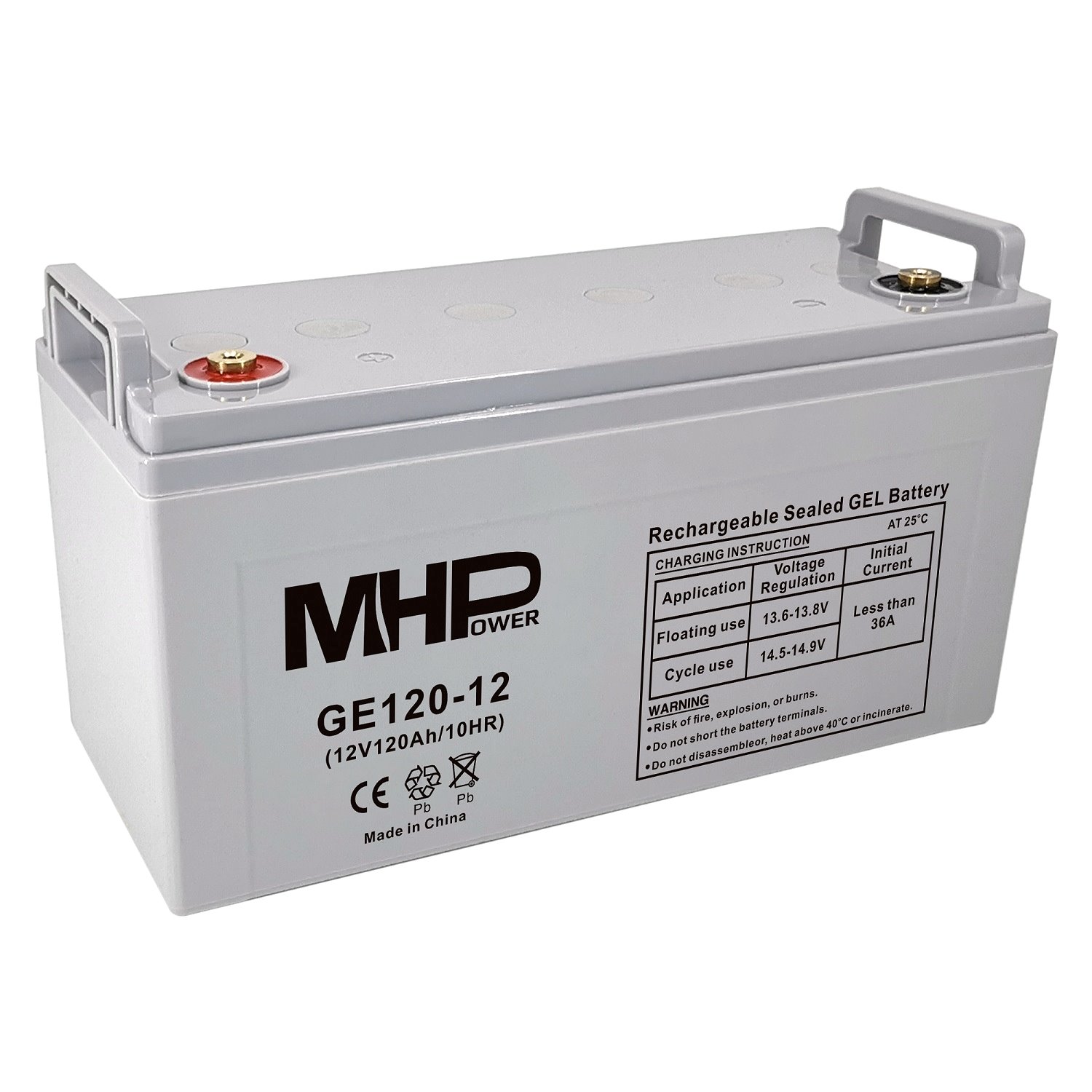 MHPower GE120-12 Gelový akumulátor 12V/120Ah, Terminál T3 - M8, Deep Cycle