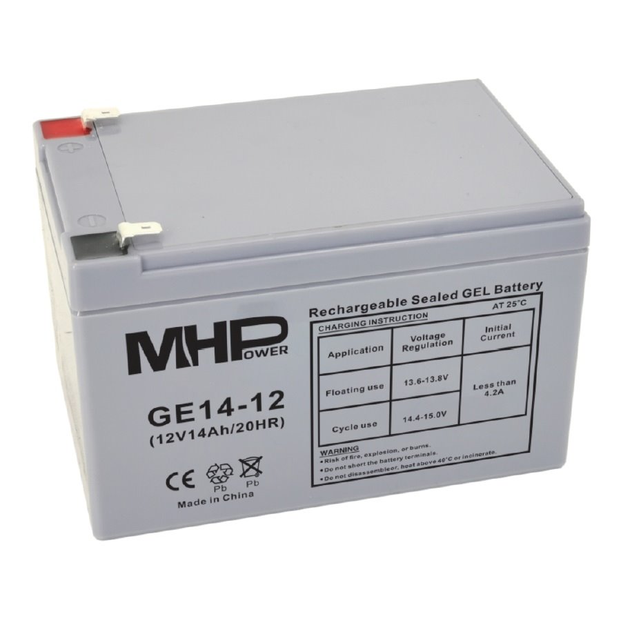 MHPower GE14-12 Gelový akumulátor 12V/14Ah, Faston F2 - 6,3mm, Deep Cycle