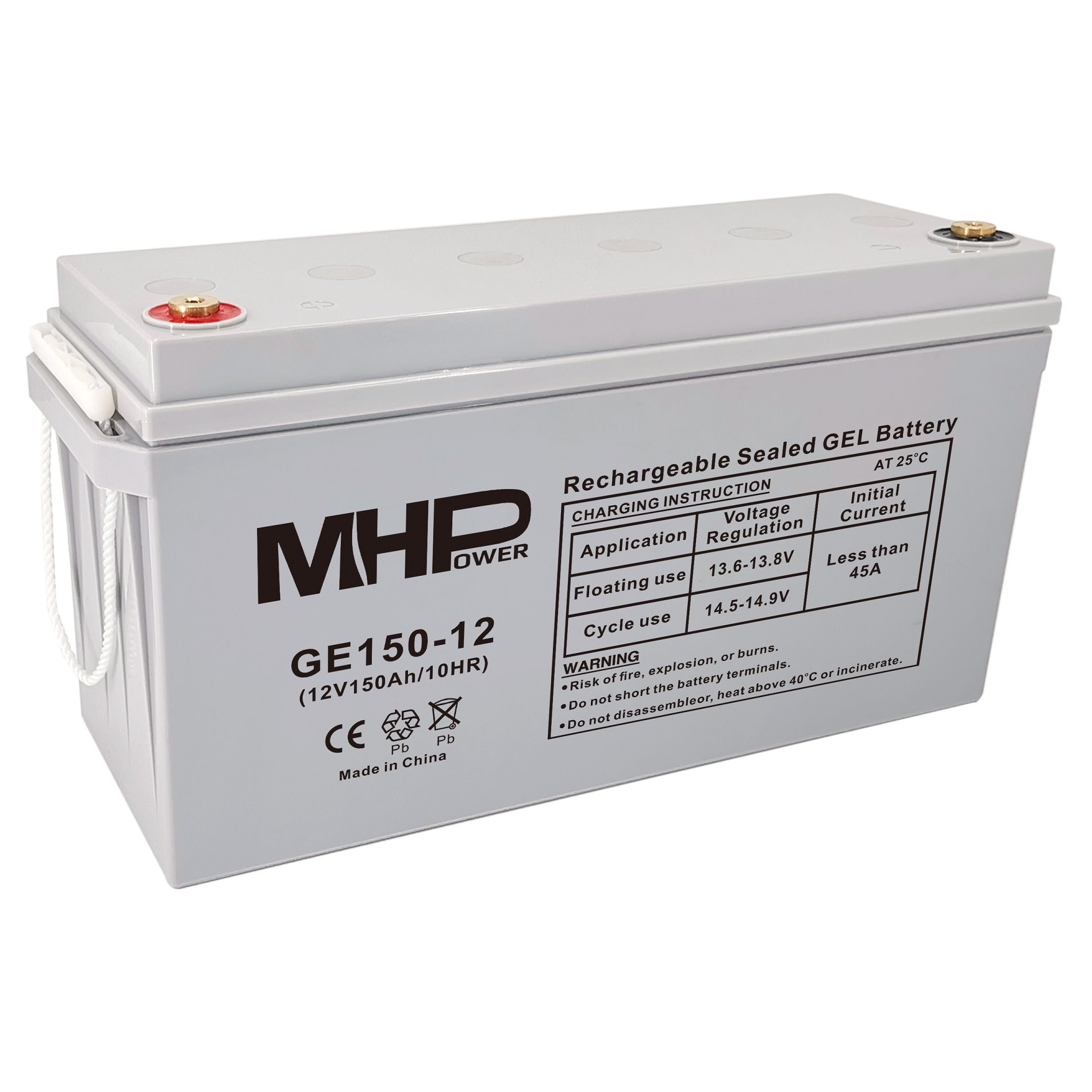 MHPower GE150-12 Gelový akumulátor 12V/150Ah, Terminál T3 - M8, Deep Cycle