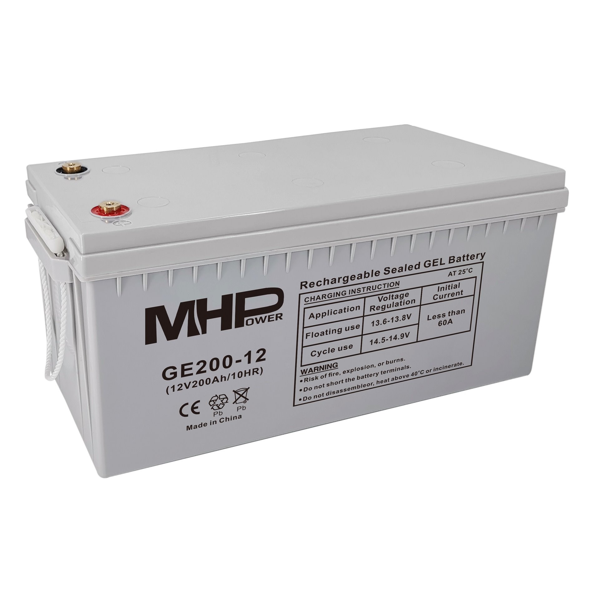 MHPower GE200-12 Gelový akumulátor 12V/200Ah, Terminál T3 - M8, Deep Cycle