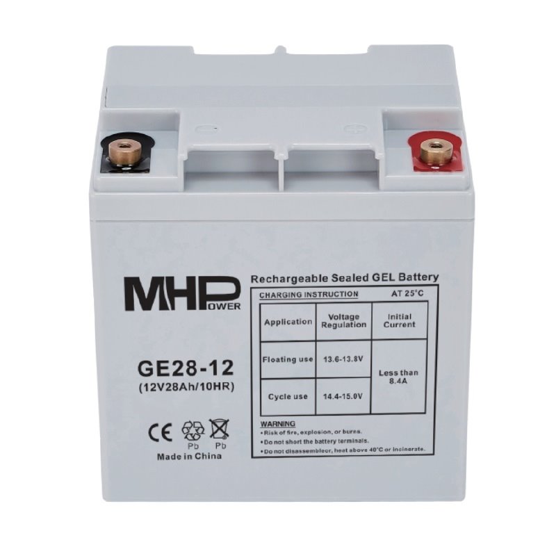 MHPower GE28-12 Gelový akumulátor 12V/28Ah, Terminál T2 - M6, Deep Cycle