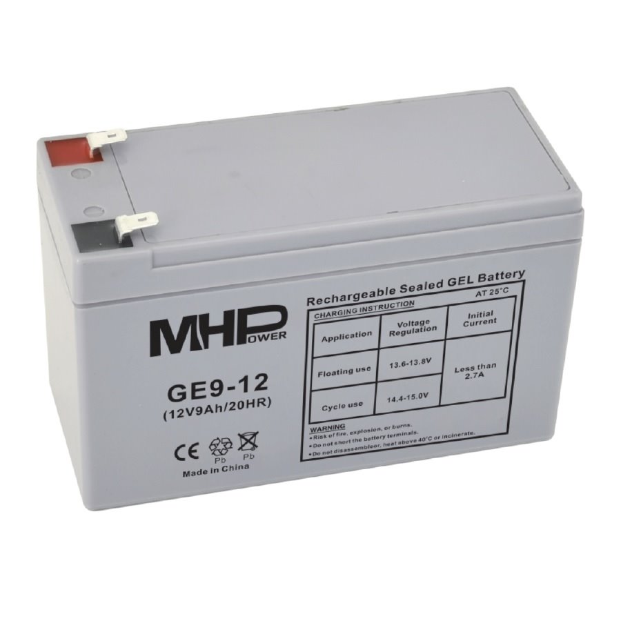 MHPower GE9-12 Gelový akumulátor 12V/9Ah, Faston F2 - 6,3mm, Deep Cycle