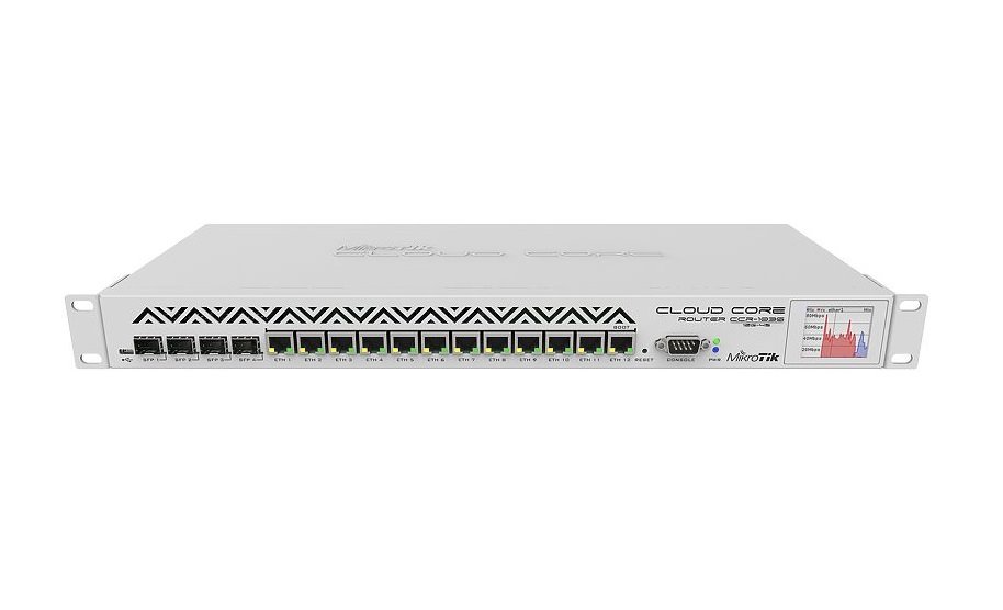 MikroTik Cloud Core Router, CCR1036-12G-4S-EM, 8GB RAM, revize 2, 12x GB LAN, 4xSFP cage, L6, RM 1U, PSU, LCD