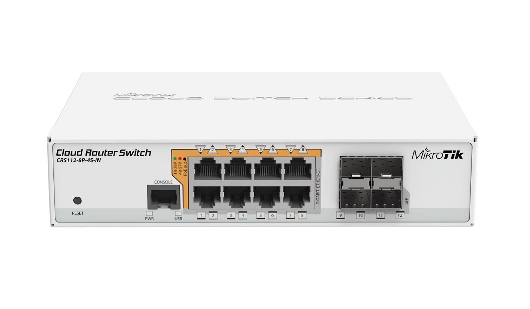 MikroTik Cloud Router Switch CRS112-8P-4S-IN, 8x GLAN s PoE, 4x SFP, LOS 5