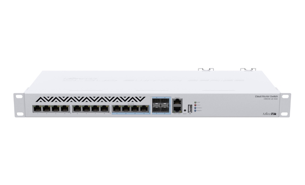 MikroTik Cloud Router Switch CRS312-4C+8XG-RM, 8x 10Gb LAN, 4x 10Gb combo RJ-45/SFP+, USB, SwOS, ROS, L5, bílý