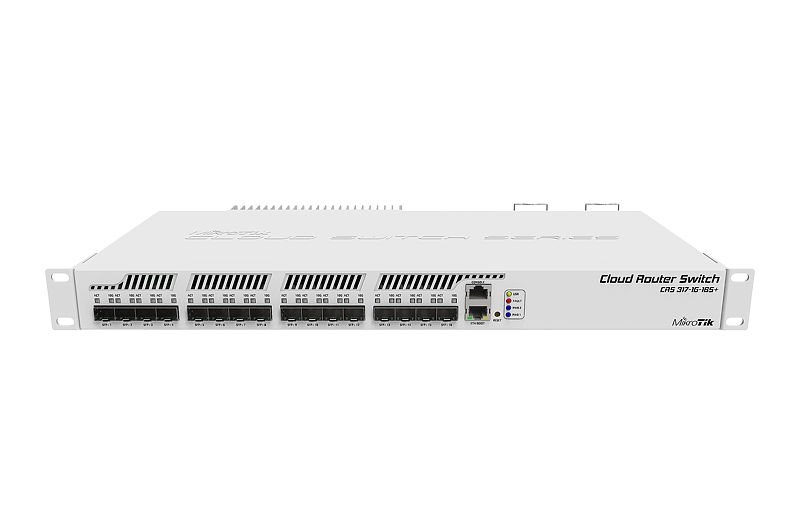 MikroTik Cloud Router Switch CRS317-1G-16S+RM, 800MHz CPU, 1GB, 1xGLAN, 16xSFP+cage, ROS L5, Dual PSU,1U Rackmount