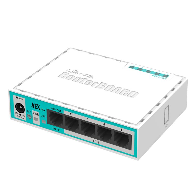 MikroTik RouterBOARD RB750r2, hEX lite, 5x 10/100 LAN port, ROS L4, 64 MB SDRAM