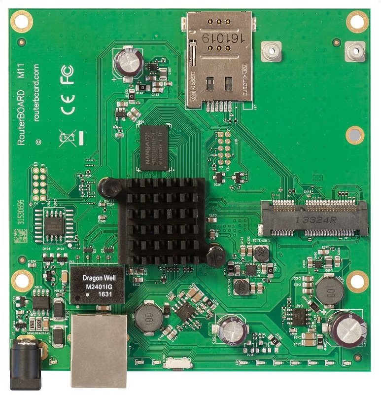 MikroTik RouterBOARD RBM11G, Dual Core 880MHz CPU, 256MB RAM, 1x Gbit LAN, 1x miniPCI-e, ROS L4