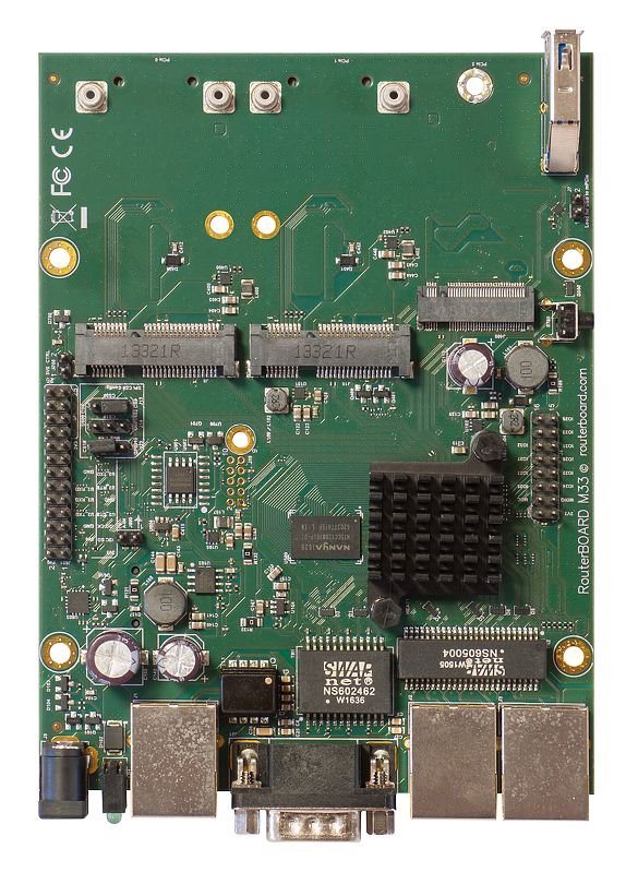 MikroTik RouterBOARD RBM33G, Dual Core 880MHz CPU, 256MB RAM, 3x Gbit LAN, 2x miniPCI-e, ROS L4