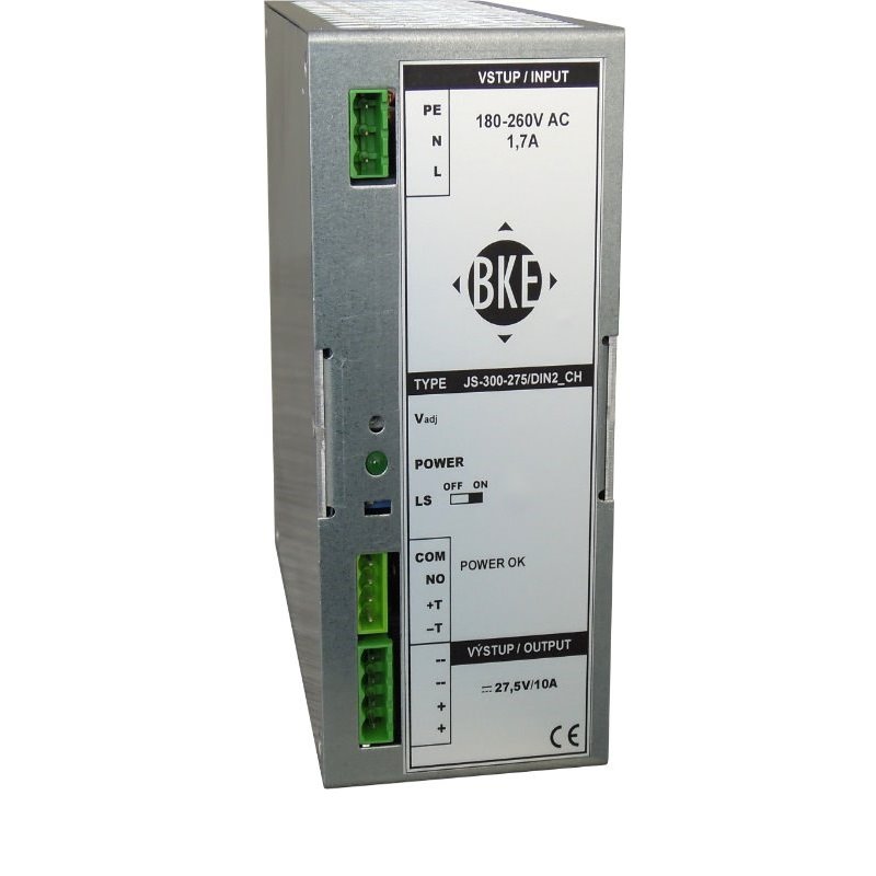 Napájecí zdroj/nabíječ na DIN lištu BKE JS-300-275/DIN2_CH_ODP, 27.5V, 300W, 10 A, spínaný