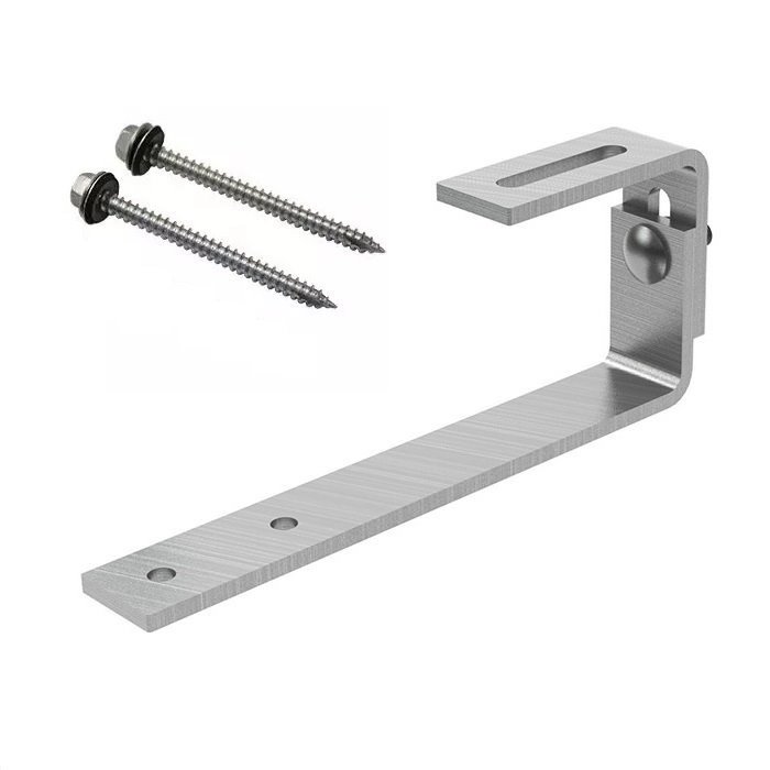 Nastavitelný Střešní hák PLOCHÝ pro solární panely, nerez, 2x vrut