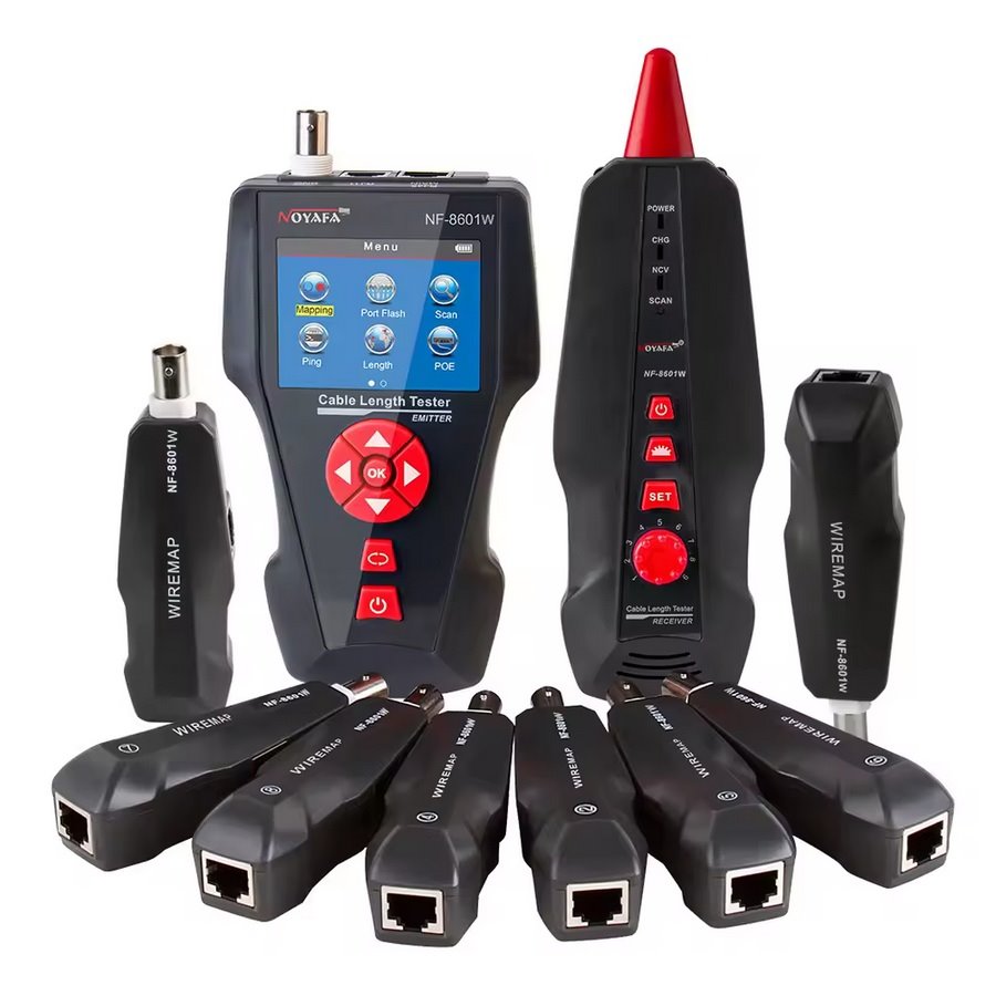 NOYAFA NF-8601W multifunkční tester kabelů s 8 test. prvky (UTP/STP,Cat5e/Cat6/BNC, detektor, RJ11, POE, Ping)
