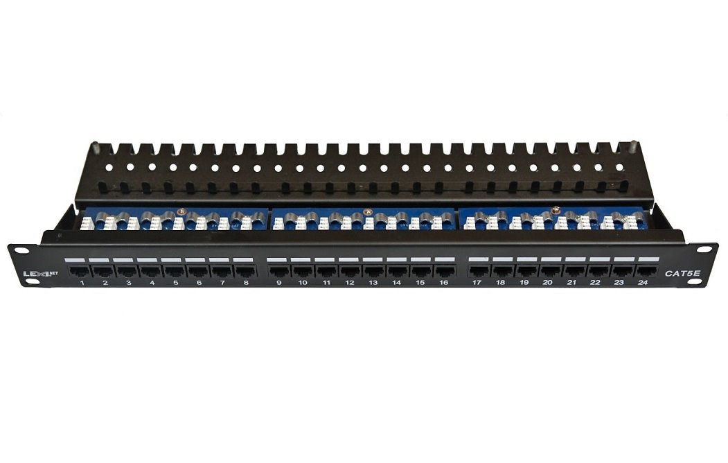 Patch panel LEXI-Net UTP CAT5E 24p. 1U Black, 19" horní zářez