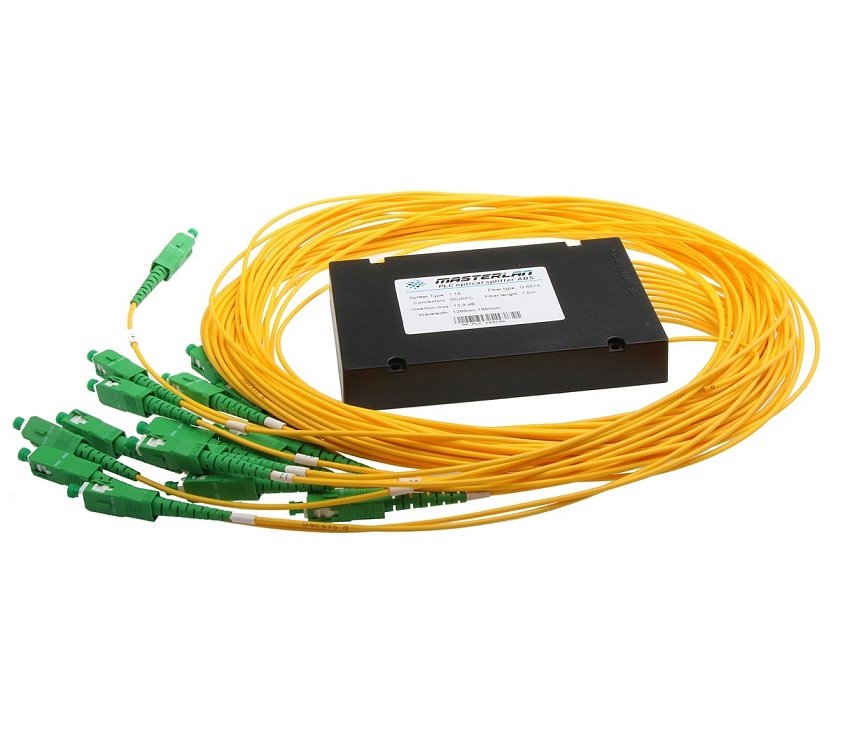 PLC optický splitter - 1x16, 1260-1650nm, ABS box, SC/APC, 1,5m