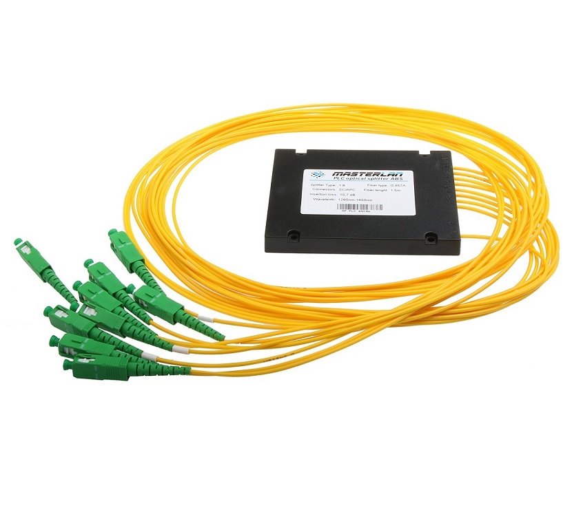PLC optický splitter - 1x8, 1260-1650nm, ABS box, SC/APC, 1,5m