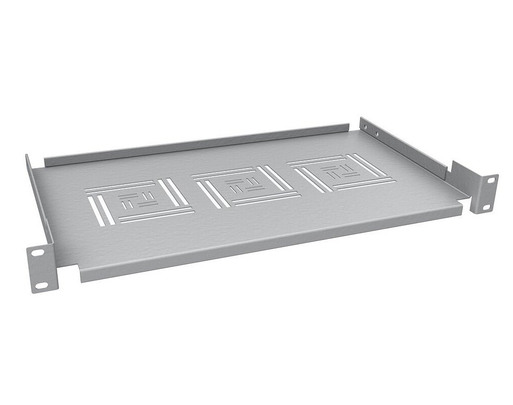 Police Solarix UP-02-G s perforací 1U/250mm, nosnost 10kg, světle šedá, úchyt na přední lišty