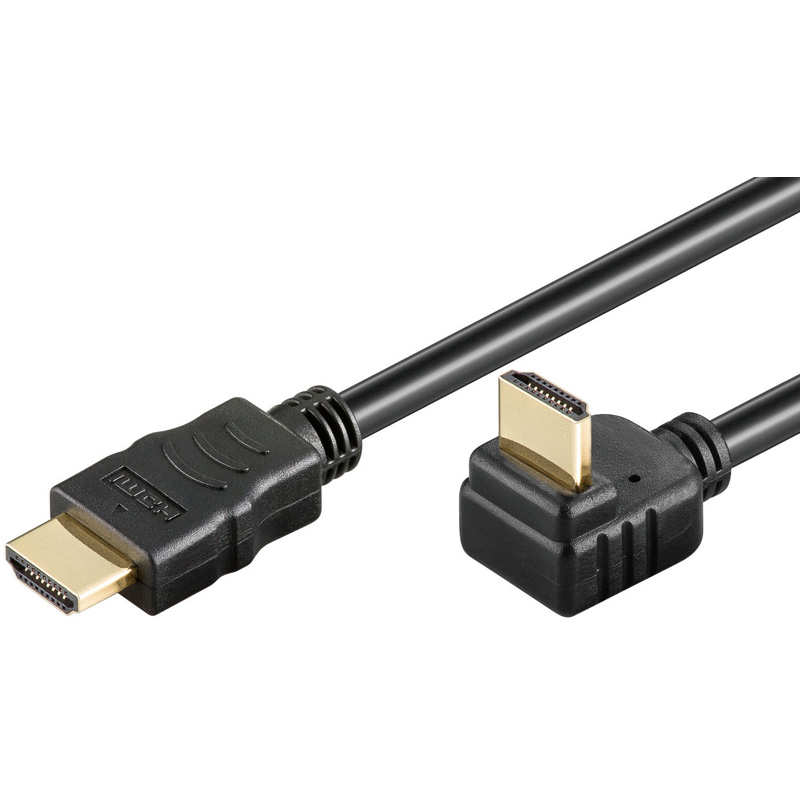 PremiumCord HDMI High Speed+Ethernet kabel, zlacený zahnutý konektor 270° 1m