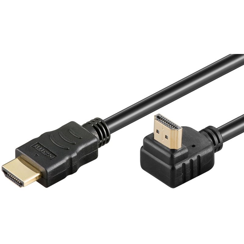 PremiumCord HDMI High Speed+Ethernet kabel, zlacený zahnutý konektor 90° 10m