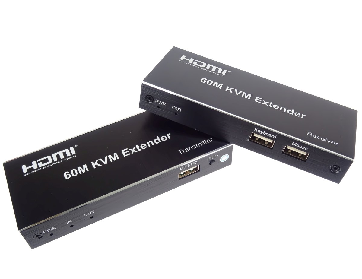 PremiumCord HDMI KVM extender s 2xUSB na 60m s audiem přes jeden kabel Cat5/6