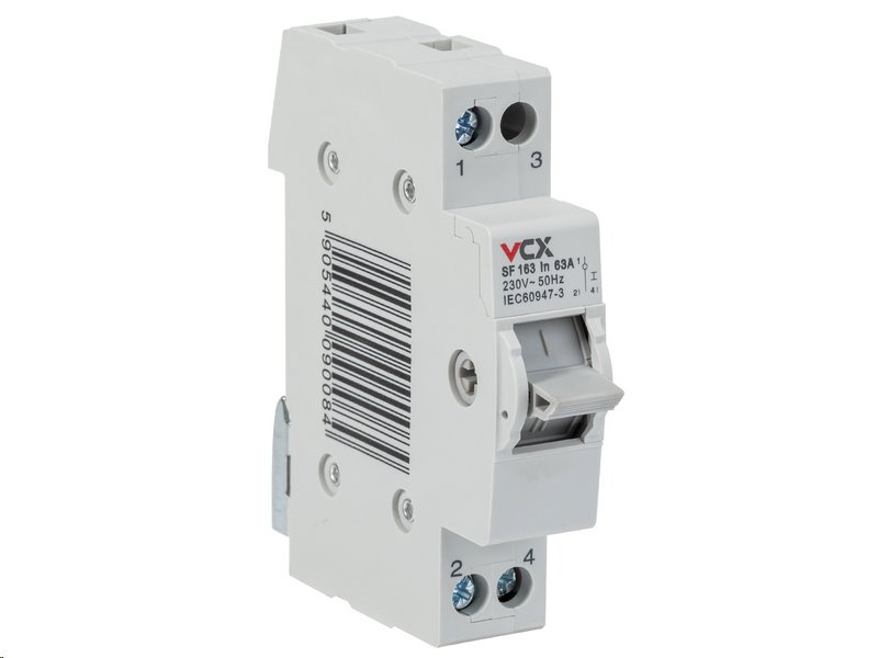 Přepínač pro výběr síťového napájení VCX SF163, 1-0-2, 1P, 63A, na DIN lištu