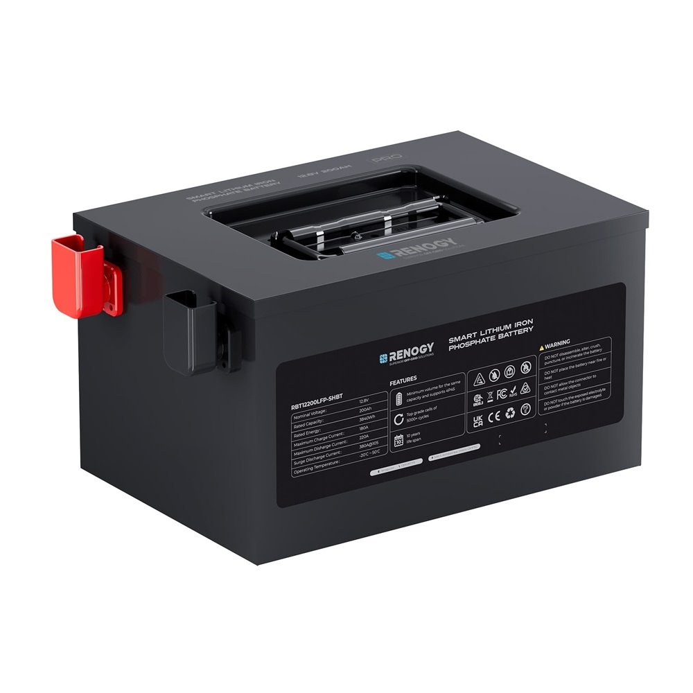 Renogy PRO 200Ah 12V LiFePO4 s výhřevem, Bluetooth, Lithium Smart Battery - pod sedadlo