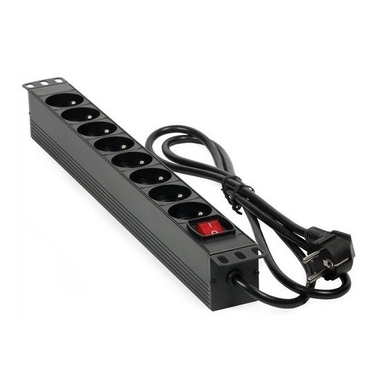 Rozvodný panel MHPower 19" 8x230V, 16A, 4000W, černý, kabel 1,8m, hliníkový