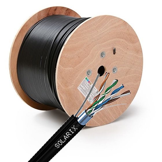 Solarix kabel CAT5E FTP drát 305m PE venkovní SAMONOSNÝ, SXKD-5E-FTP-PE-SAM
