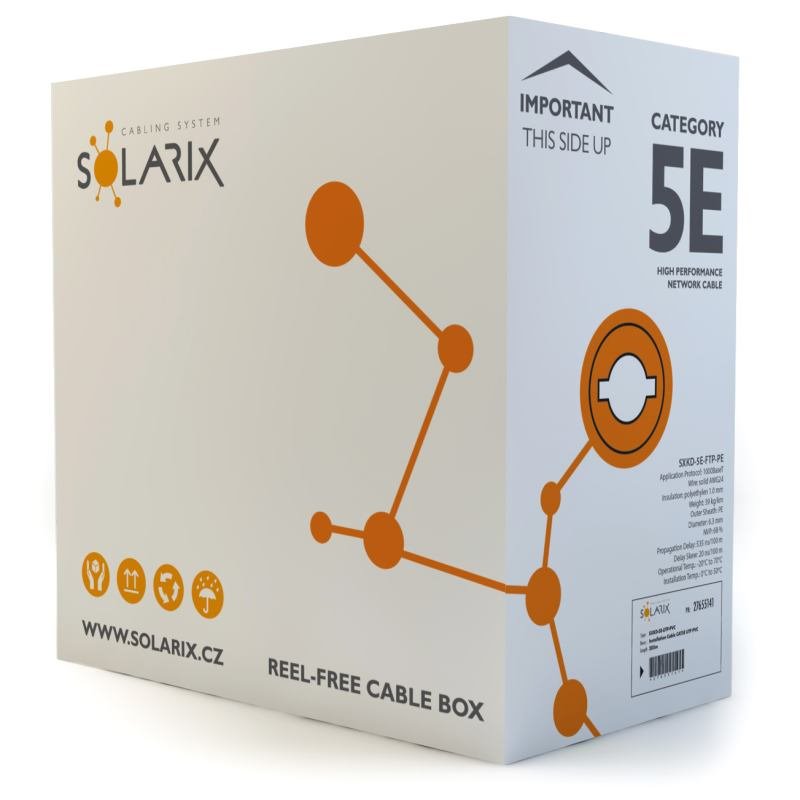 Solarix kabel CAT5E FTP drát 305m PE venkovní, SXKD-5E-FTP-PE