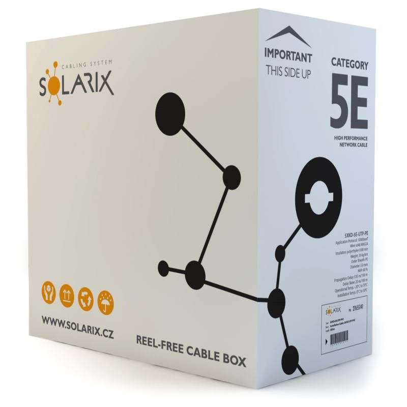 Solarix kabel CAT5E UTP drát 305m PE venkovní, SXKD-5E-UTP-PE