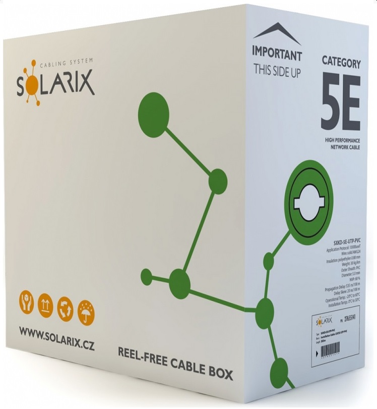 Solarix kabel CAT5E UTP drát 305m PVC, SXKD-5E-UTP-PVC