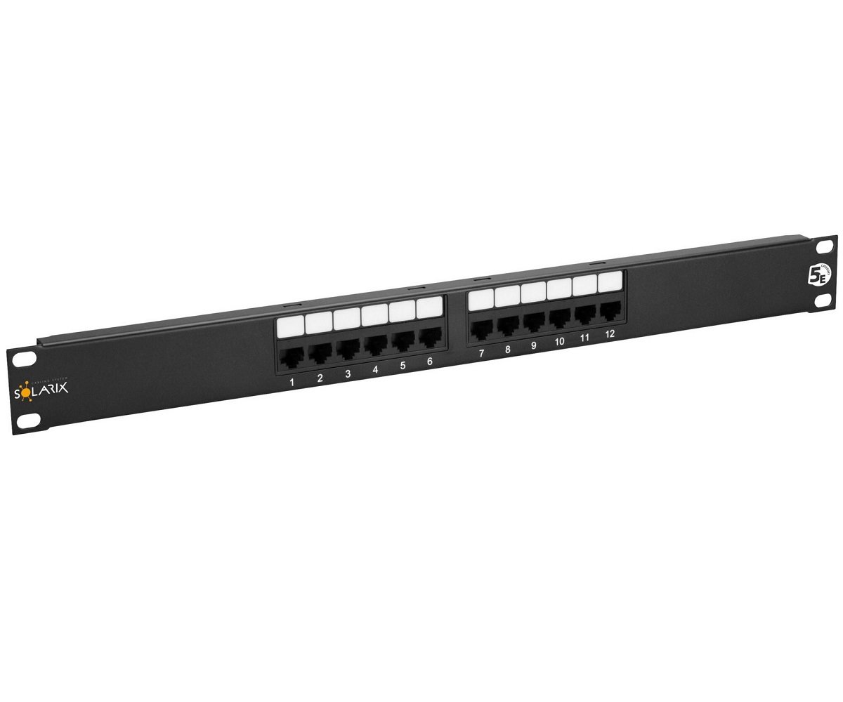 Solarix patch panel 12 x RJ45 CAT5E UTP 150 MHz černý 1U SX12-5E-UTP-BK