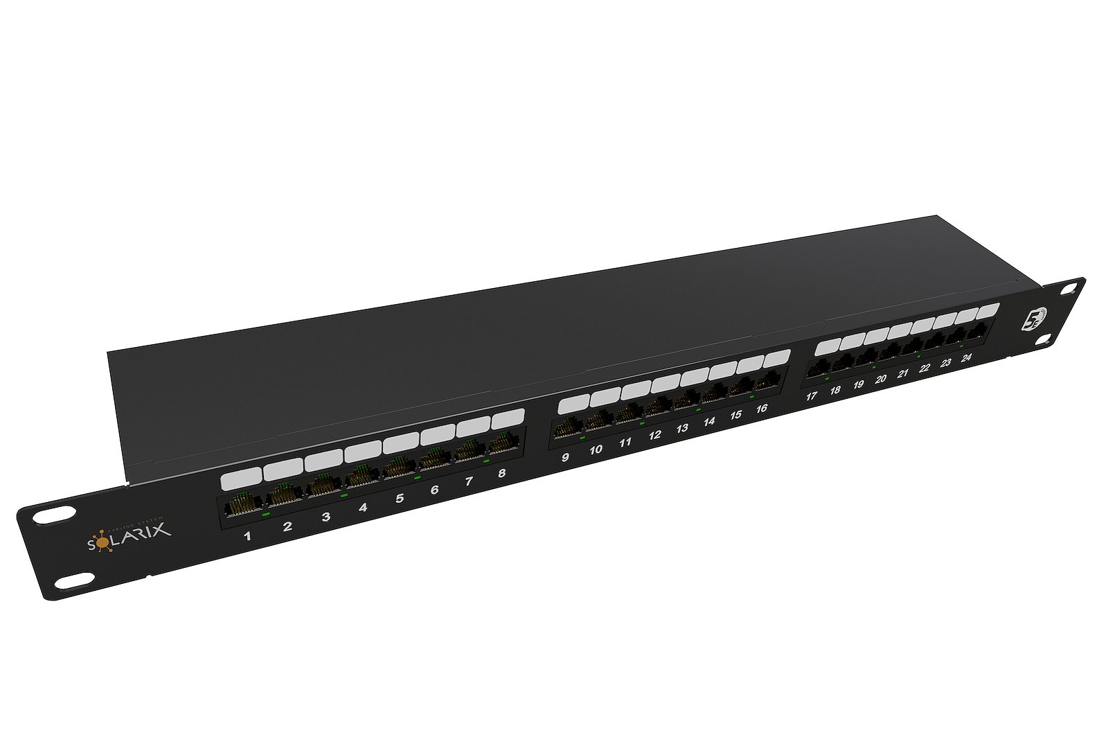 Solarix patch panel 24 x RJ45 CAT5E STP černý 1U, SX24-5E-STP-BK