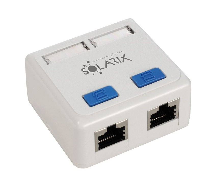 Solarix zásuvka CAT5E STP 2 x RJ45 na omítku bílá, SX288-5E-STP-WH