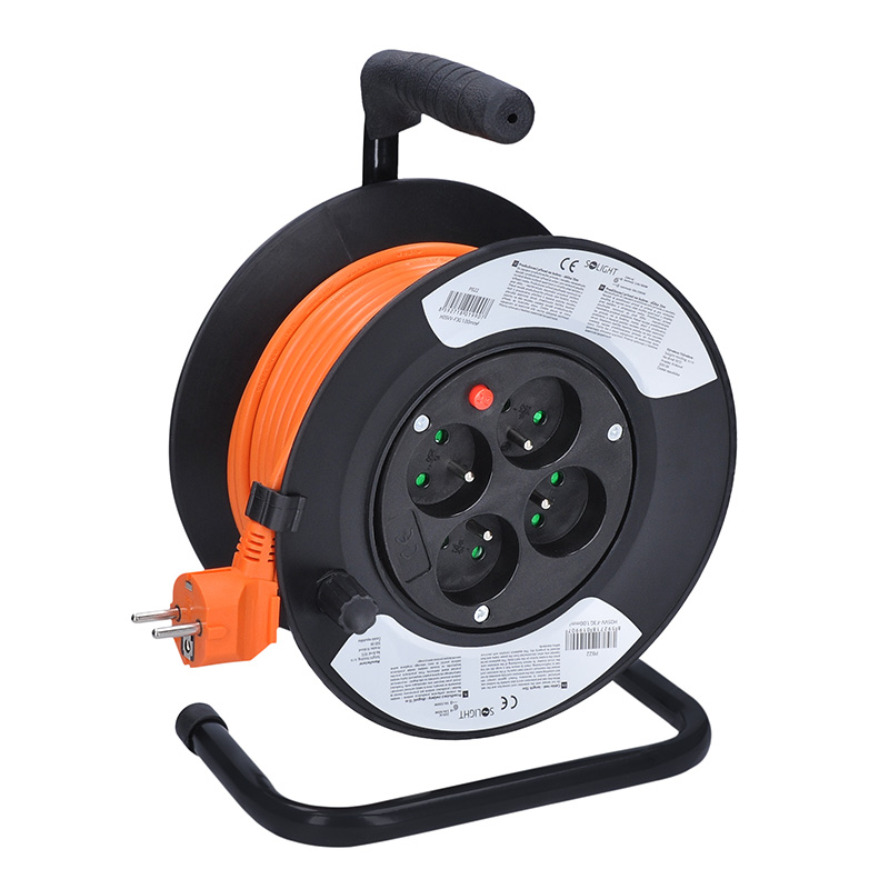 Solight PB22O prodlužovací přívod na bubnu, 4 zásuvky, 15m, oranžový kabel, 3x 1,0mm2