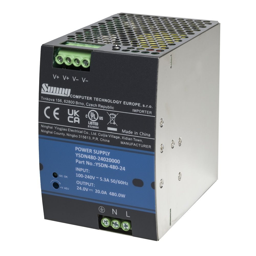 Sunny YSDN-480-24 průmyslový napájecí zdroj 24V 20A 480W na DIN lištu