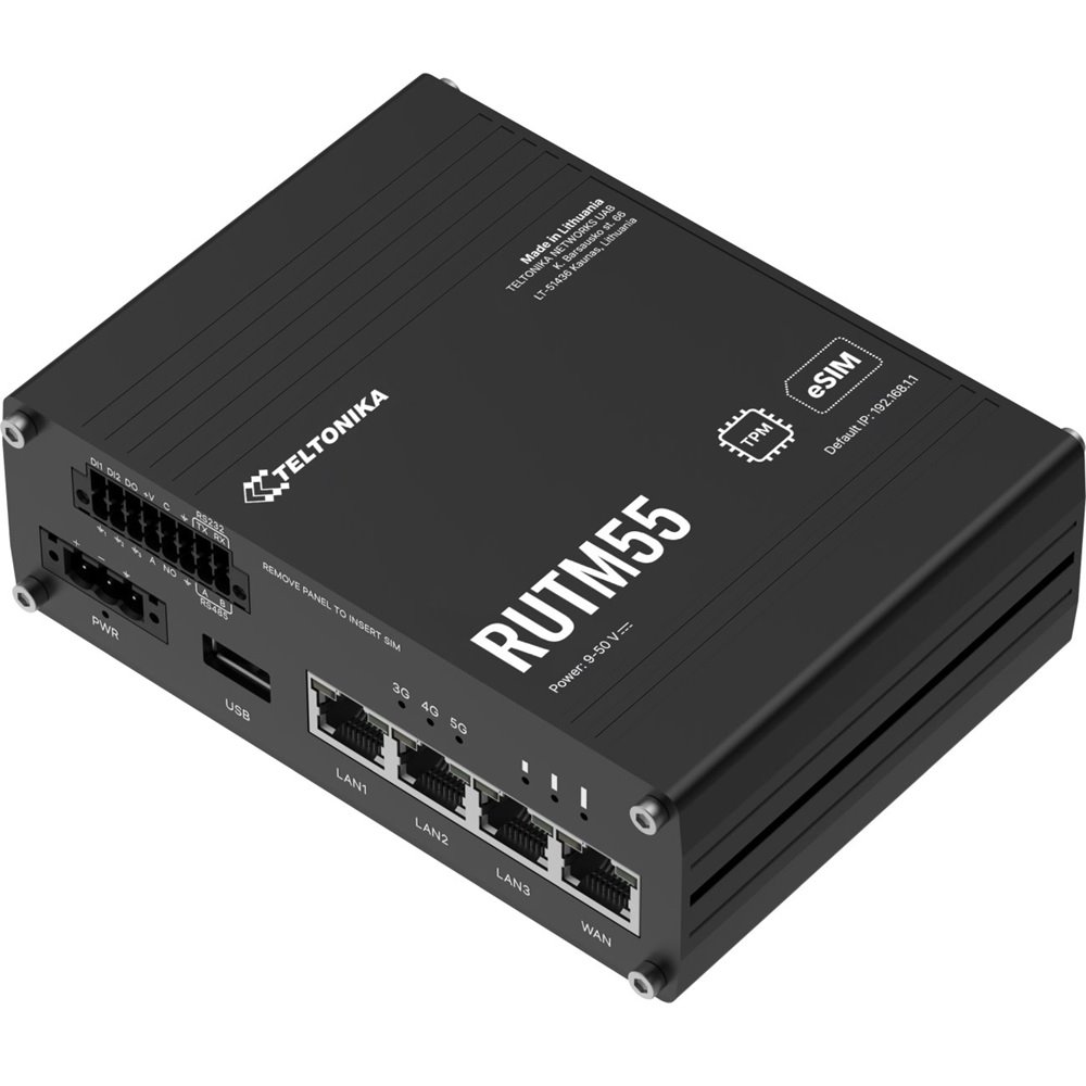 Teltonika RUTM55 Průmyslový 5G/Wi-Fi + Serial + I/O + eSIM Wi-Fi Router