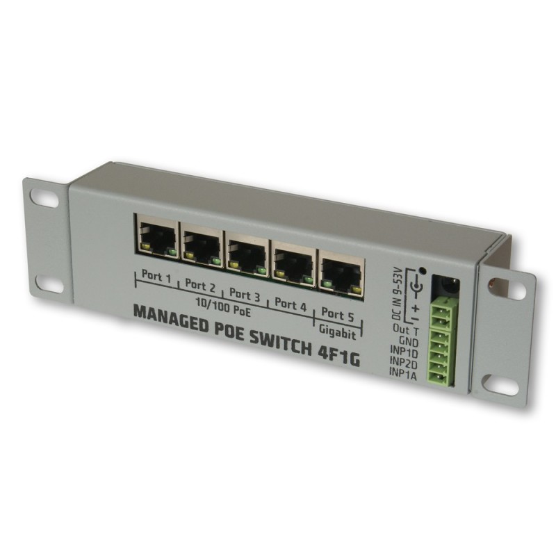 Tinycontrol switch s managementem 4F1G a PoE 9-53V (4 x port 10/100Mb PoE + 1 x port 1Gb)